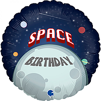 Фольгированный шарик Grabo 18"(46 см) Круг "Space Birthday" космос