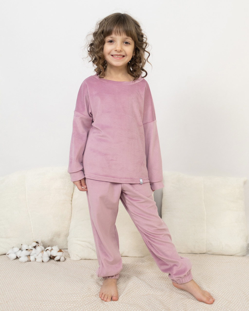 Піжама дитяча домашня велюрова кофта зі штанами Бузок