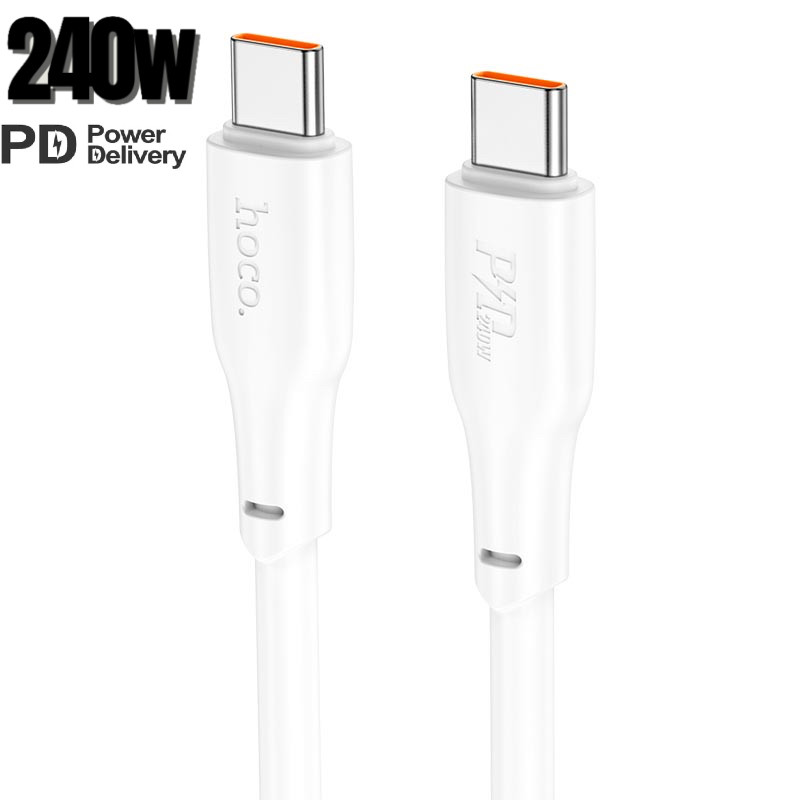 USB кабель на 240W Type-C на Type-C Hoco Force Fast Charging Data Cable (2m, 240W). White, фото 1