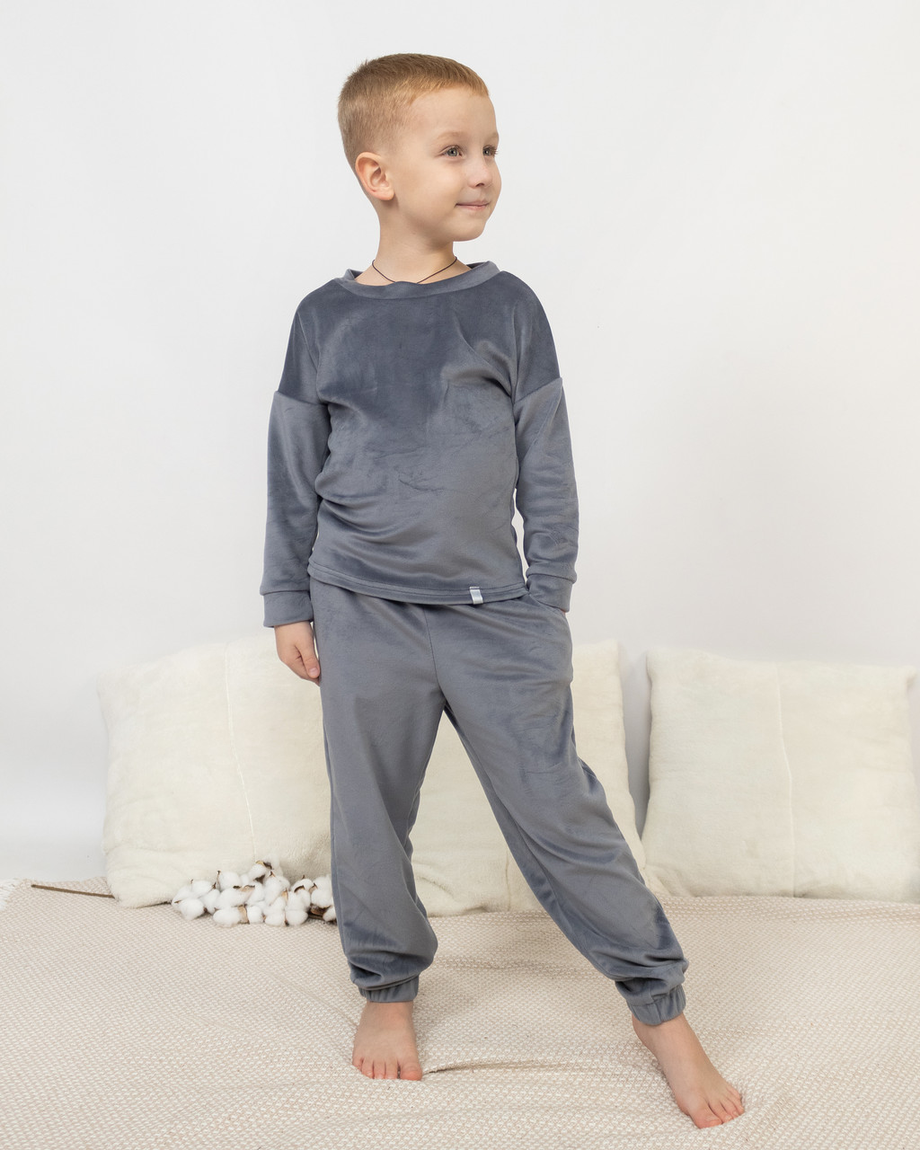 Піжама дитяча домашня велюрова кофта зі штанами Графіт