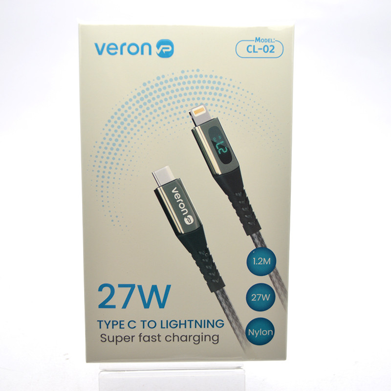 Кабель Veron CL02 Nylon Led Type-c to Lighting 27W 1,2 Black, фото 1