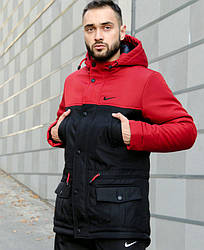 Чоловіча зимова куртка парка Nike Зимовий чоловічий пуховик Найк чорна з капюшоном