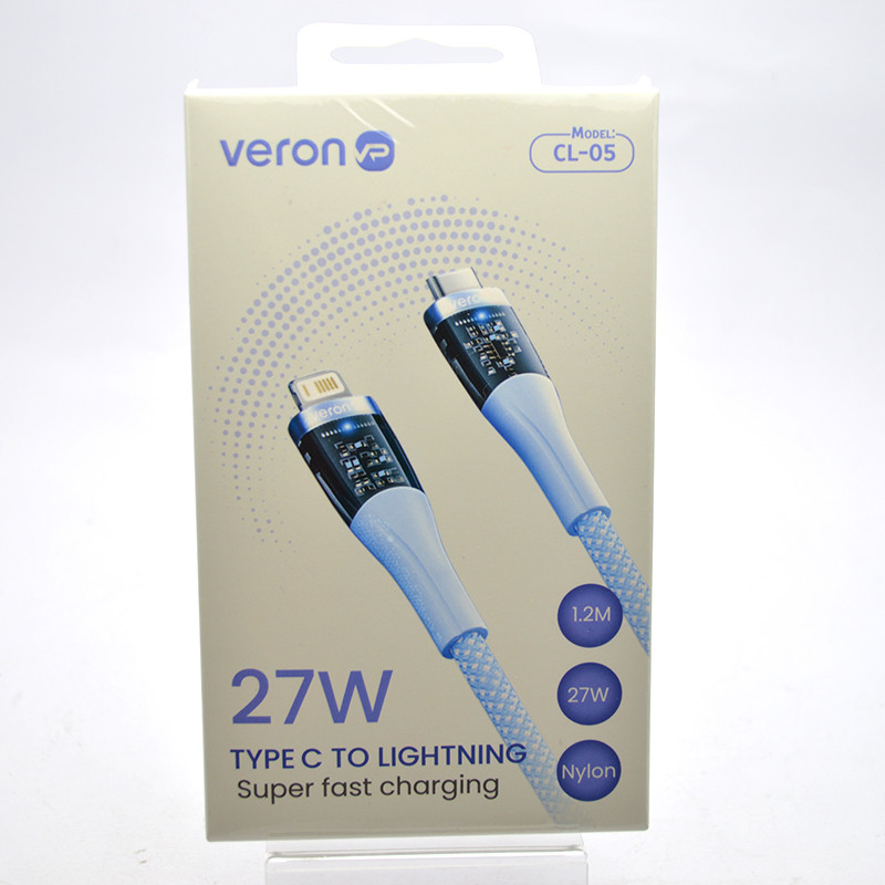 Кабель Veron CL05 Nylon Cable Type-c to Lighting 27W 1.2M Blue, фото 1