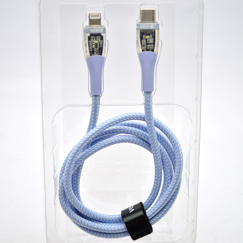 Кабель Veron CL05 Nylon Cable Type-c to Lighting 27W 1.2M Blue, фото 2