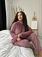 Женская теплая очень удобная красивая махровая пижама двойка худи и штаны (разные цвета 42/46 и 48/50) Пыльная Роза, 48/50
