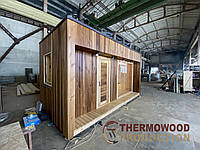 🏡 Modulare Sauna im Landhausstil 4,0 x 2,7 m mit großem Panoramafenster von Thermowood Production. Video