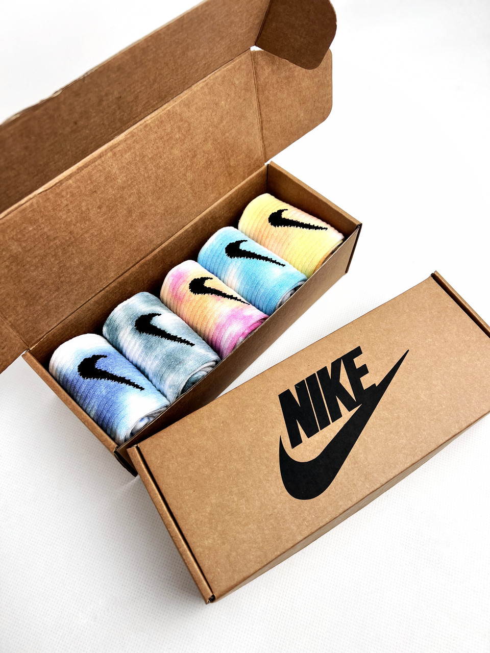 Махрові високі чоловічі термо в крафт боксі Nike - tie-dye в коробці 5 пар шкарпеток