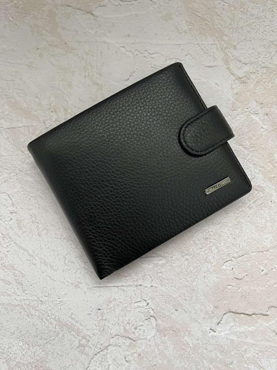 Чоловічий шкіряний гаманець Cardinal купюрник із натуральної шкіри гаманець на магніті чорний