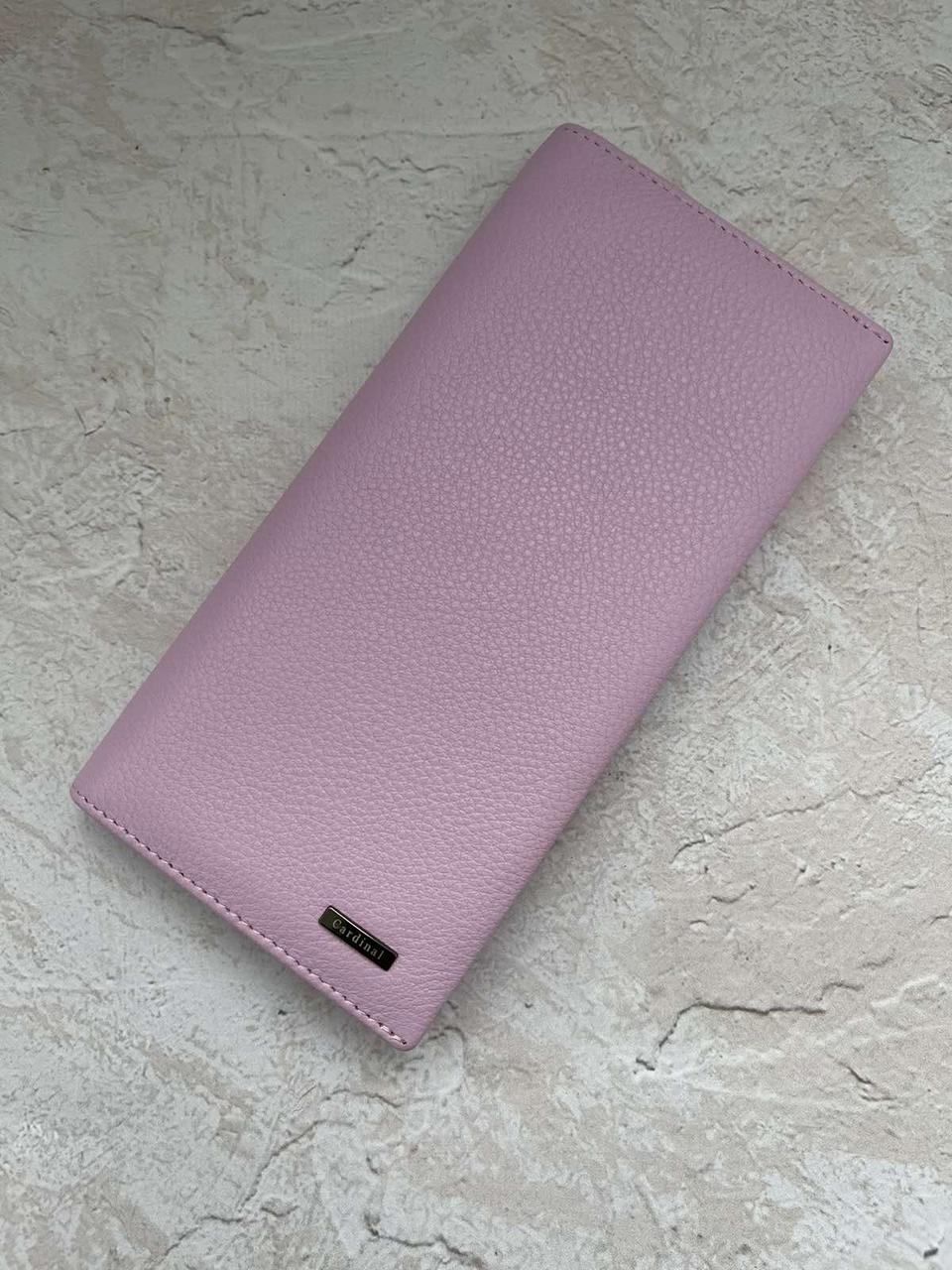 Жіночий шкіряний гаманець портмоне Cardinal гаманець-клатч із натуральної шкіри купюрник рожевий
