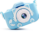 Дитячий цифровий фотоапарат із селфі камерою Children's fun Camera фотокамера з іграми та чохлом блакитний, фото 3