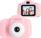 Дитячий цифровий фотоапарат із селфі камерою Children's fun Camera фотокамера з іграми чохлом веселкою рожевий, фото 3