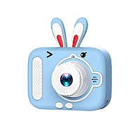Дитячий цифровий фотоапарат із селфі камерою Kids Camera X900 фотокамера з іграми та чохлом зайчик блакитний