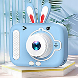 Дитячий цифровий фотоапарат із селфі камерою Kids Camera X900 фотокамера з іграми та чохлом зайчик блакитний, фото 2