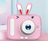 Дитячий цифровий фотоапарат із селфі камерою Kids Camera X900 фотокамера з іграми та чохлом зайчик рожевий, фото 2