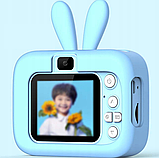 Дитячий цифровий фотоапарат із селфі камерою Kids Camera X900 фотокамера з іграми та чохлом зайчик рожевий, фото 4