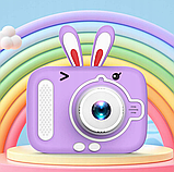 Дитячий цифровий фотоапарат із селфі камерою Kids Camera X900 фотокамера з іграми та чохлом зайчик фіолетовий, фото 2