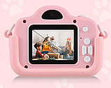 Дитячий цифровий фотоапарат із селфі камерою A3S KidsCam Cat фотокамера з іграми та чохлом рожевий, фото 4