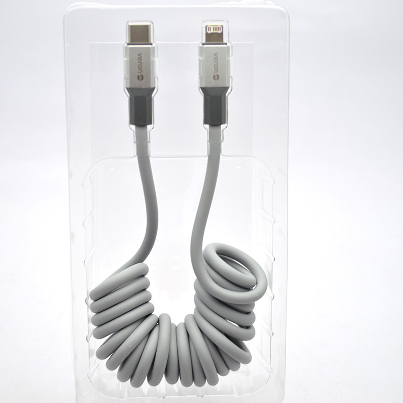 Кабель Veron CL13 Spring Cable Type-c to Lighting 27W 1,8 Silver, фото 2