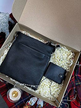 Подарунковий чоловічий набір Luxury Box Flash up + longer для чоловіка сумка та гаманець з натуральної шкіри
