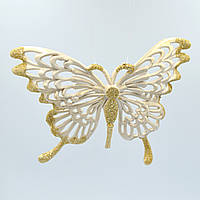 Новогоднее украшение подвеска Бабочка бело-золотистая 10см
