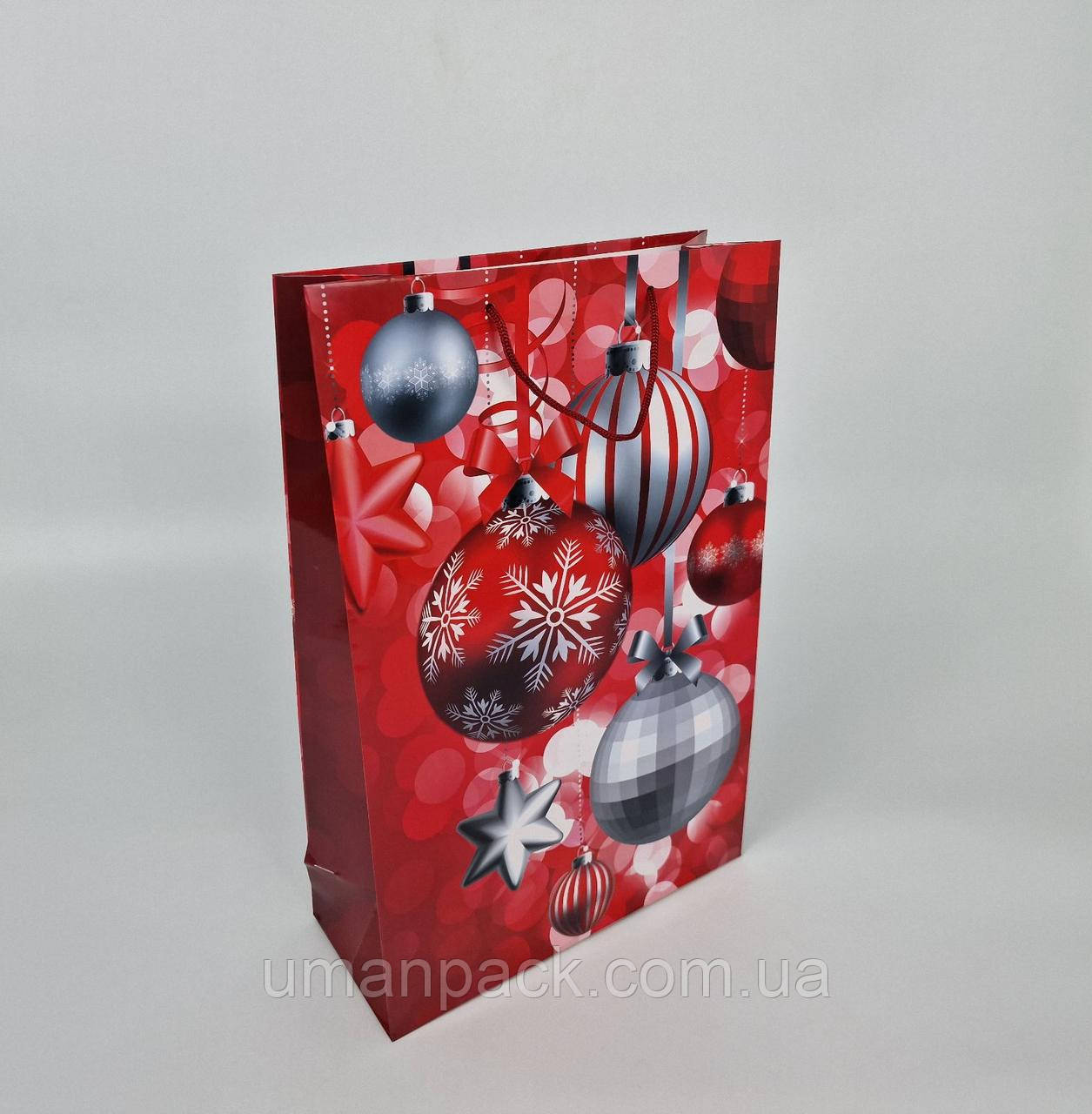 Паперовий Подарунковий Пакет Новорічний вертикальний 30х47х12-003 (12 шт.)