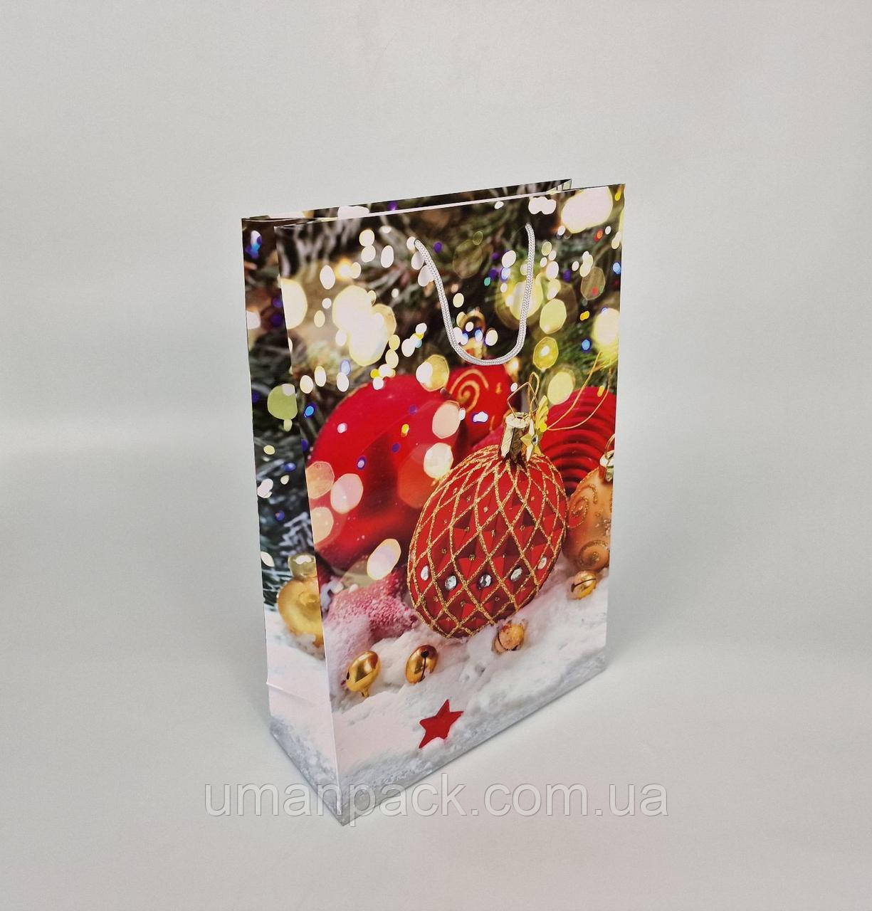 Паперовий Подарунковий Пакет Новорічний вертикальний 30х47х12-008 (12 шт.)