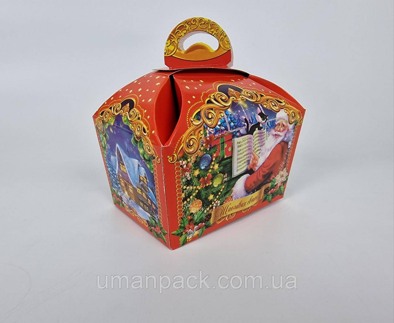 Новорічна подарункова картонна упаковка для цукерок (500 гм) Сундучок No220н (1 шт.)