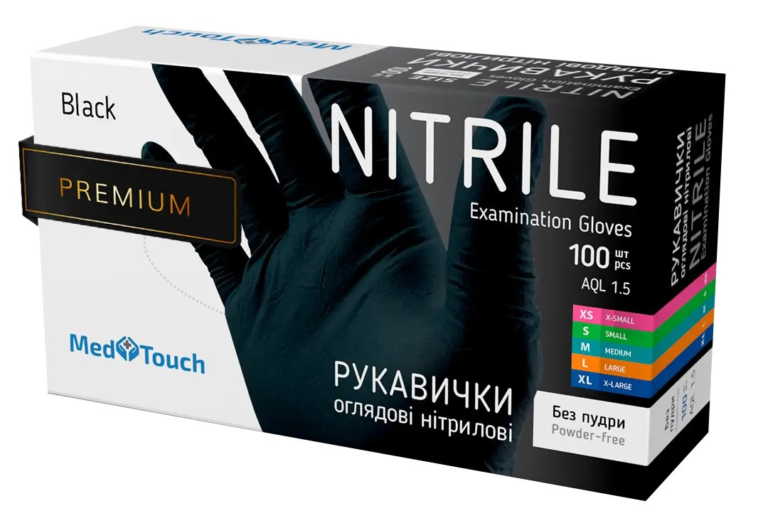 Рукавички нітрилові чорні MedTouch без пудри L 100 шт/уп
