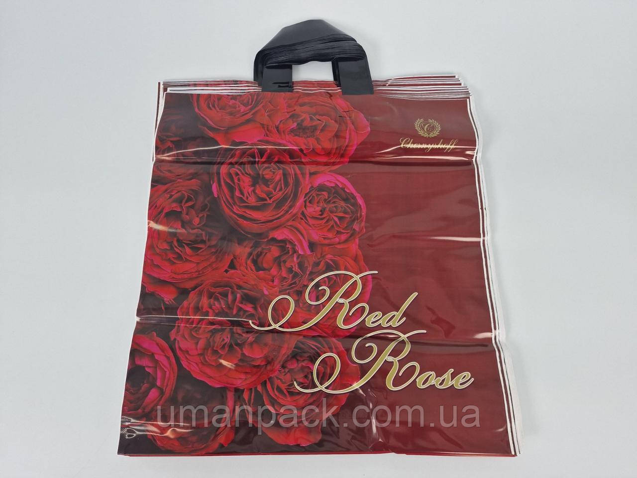 Пакет із петльовою ручкою 40*42 "Рози на червоному Ренпако (25 шт.)