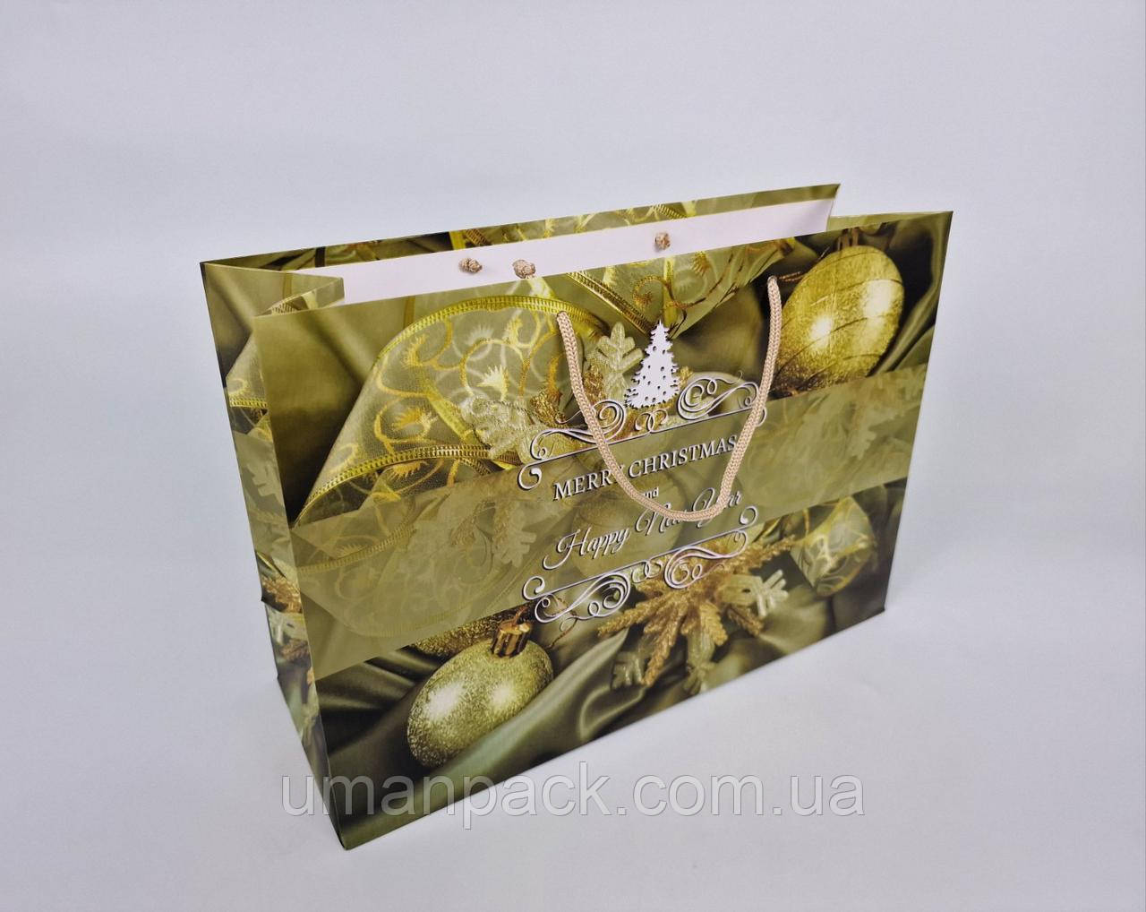 Паперовий Подарунковий Пакет Новорічний горизонтальний 36/22/10 (12 шт.)