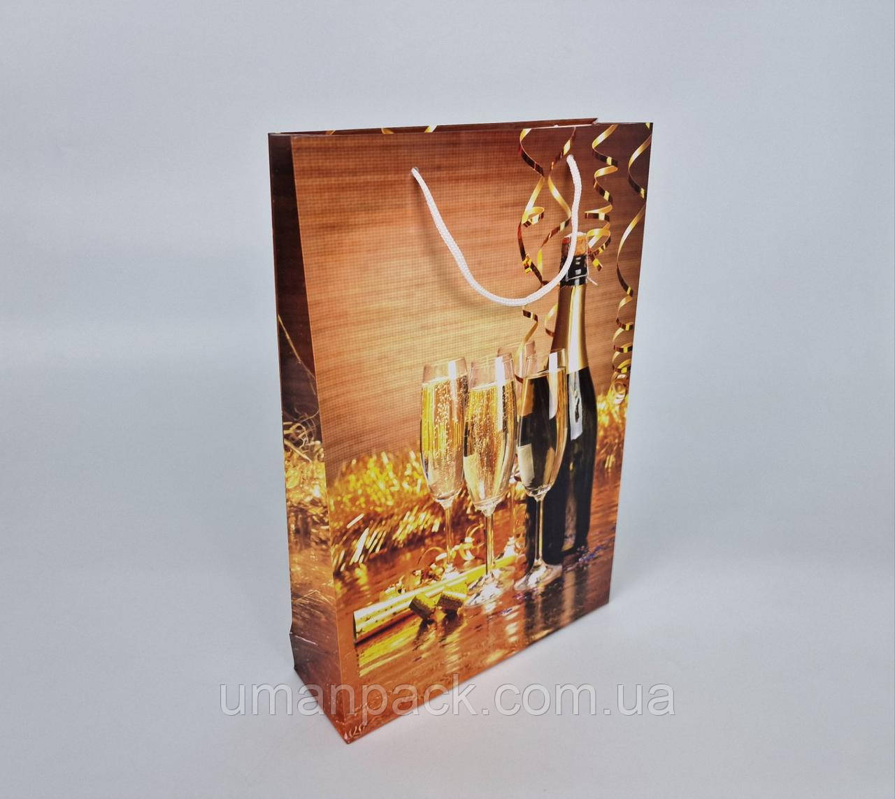 Паперовий Подарунковий Пакет Новорічний вертикальний 25/37/8 (12 шт.)