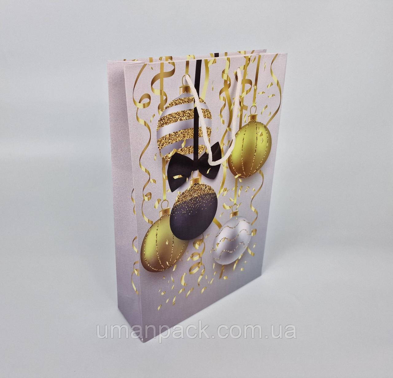 Паперовий Подарунковий Пакет Новорічний вертикальний 25/37/8 (12 шт)