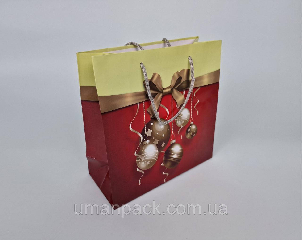 Паперовий Подарунковий Пакет Новорічний новорічні Квадрат 23*24*10 — 32 (12 шт.)