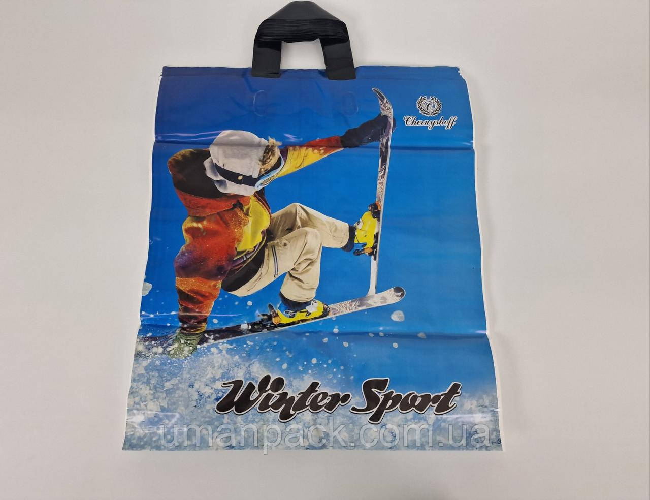 Пакет із петльовою ручкою 40*45(65 мкм) Н.Год Спорт Ренпако (25 шт.)Поліетиленові пакети сумки