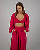 Піжама-трійка Diana бра халат штани малиновий комплект — трійка — шовк віскоза S-M 30112х, фото 3