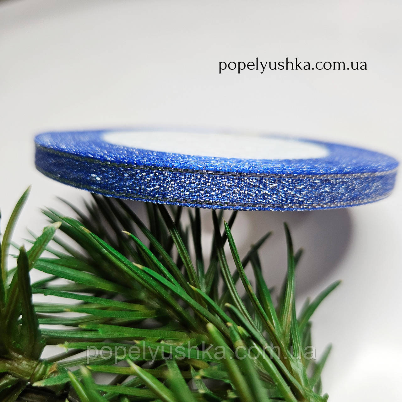 Стрічка парча 0.6 см синя, фото 1