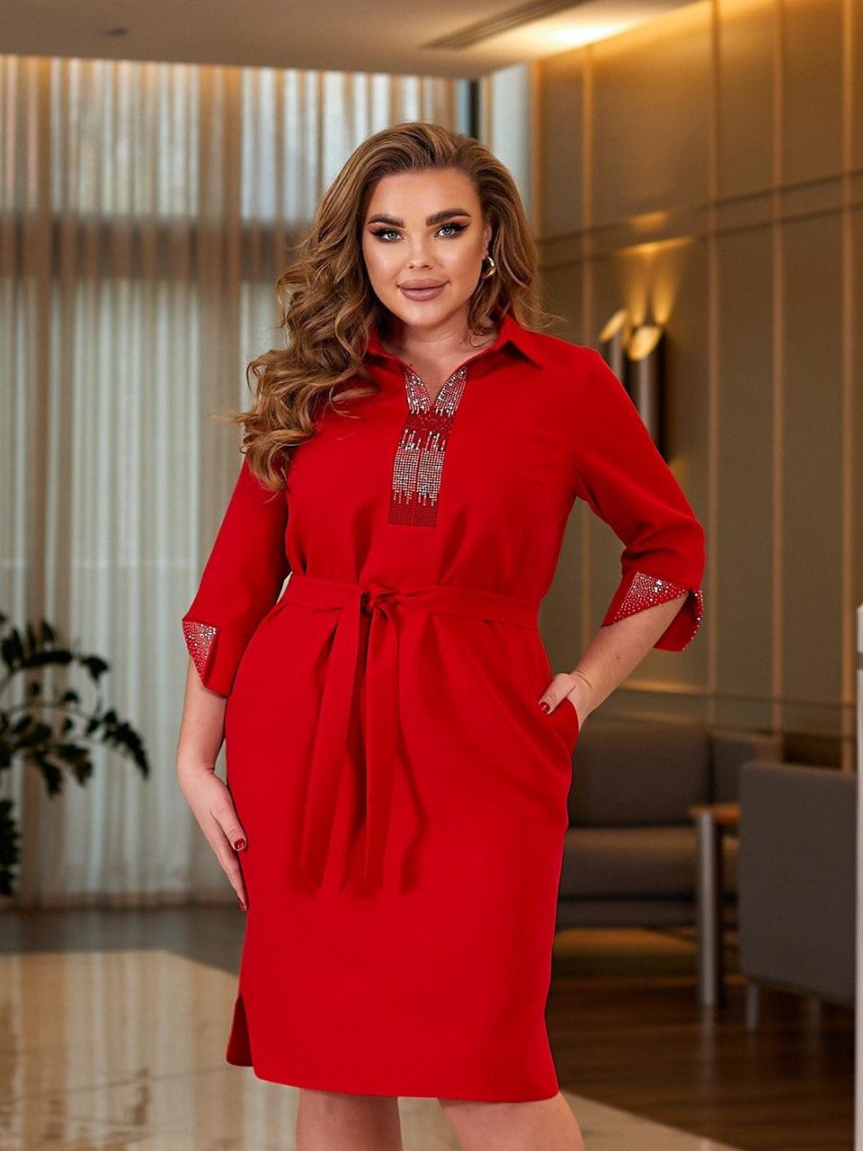 Красива стильна сукня  БАТАЛ арт 510 червона