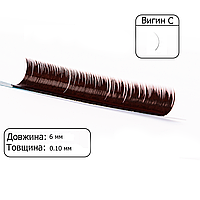 Вії коричневі VILMY, 1 стрічка VIYA Chocolate вигин C, товщина 0,10, довжина 6 мм