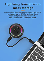 Док станція для M2 SSD NVMe (PCIe) та NGFF (Sata) USB 3.1 Gen2 Type-C Blueendless SD03C RGB Original, фото 6