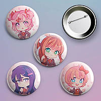 Значки аниме Доки Доки Doki Doki Literature Club! 56 мм х 4 штуки