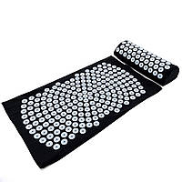Масажний акупунктурний килимок для йоги + валик для масажу спини/шиї/ніг/тіла OSPORT Yoga Relax Pro (apl-036) Чорно-небесний