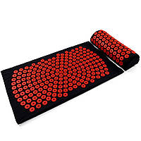Масажний акупунктурний килимок для йоги + валик для масажу спини/шиї/ніг/тіла OSPORT Yoga Relax Pro (apl-036) Чорно-червоний