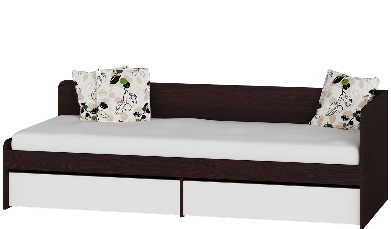Ліжко Соната 800 з шухлядами 80х190, Венге темний, Білий, фото 1