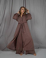 Женский костюм Diana в пижамном стиле для дома и сна комплект тройка бра халат штаны ткань шелк вискоза