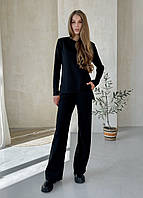 Теплый костюм в рубчик с широкими штанами на флисе черный Мерлини Ланс 100001141, размер S-M (42-44)