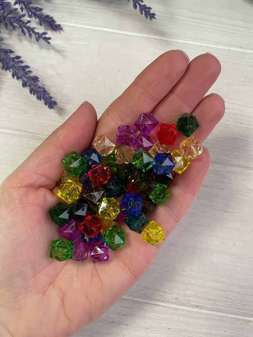 Намистини " Куб кришталевий" 10 мм, темний мікс 500 грамів