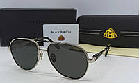 Maybach очки капли мужские солнцезащитные черные однотонные в серебристой металлической оправе