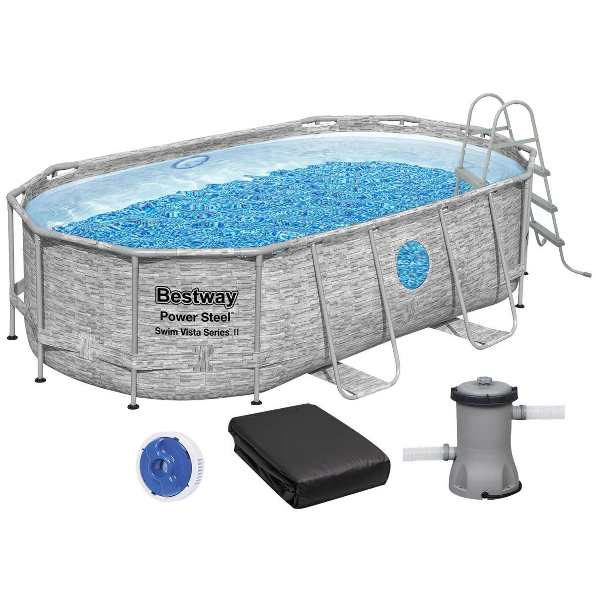 Каркасний басейн Bestway 56714 (427 х 250 х 100 см), з картриджним фільтром, сходами та тентом