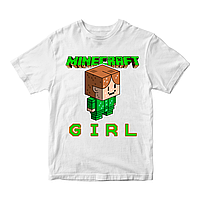 Футболка біла з оригінальним принтом онлан гри Minecraft "Дівчина Girl Minecraft Майнкрафт" Push IT