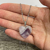 Натуральный камень Аметист кулон в форме сердца на цепочке - оригинальный подарок девушке